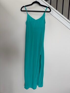Mango Teal Slip Maxi Dress with Side Slit